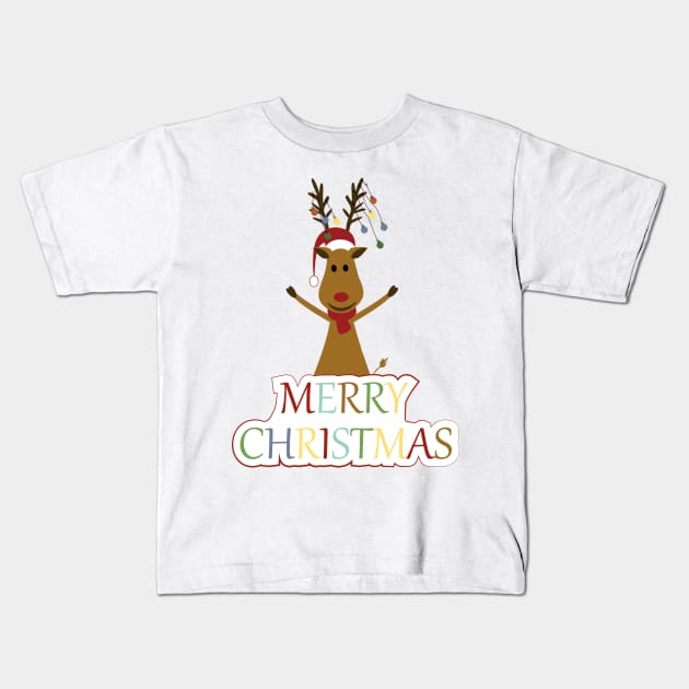 Happy and Merry Christmas reindeer Kids T-Shirt by grafart